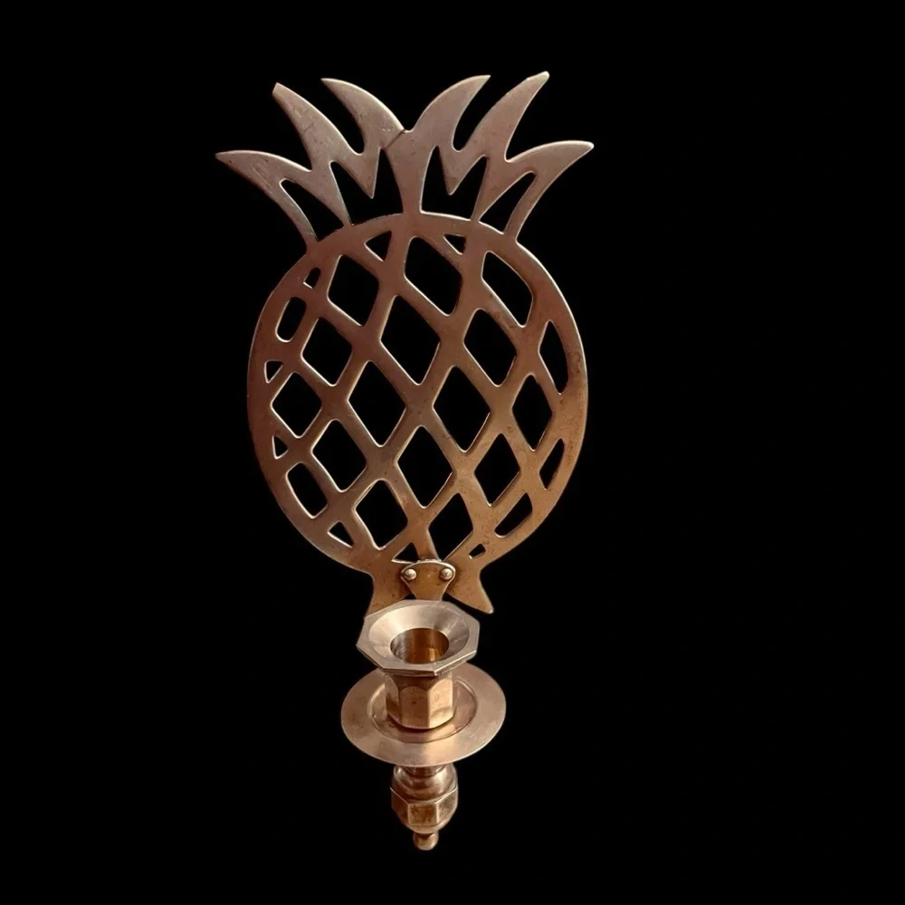 Vintage Brass Pineapple Wall Sconces Pair Taper Candlestick Holders 11.5” Decor